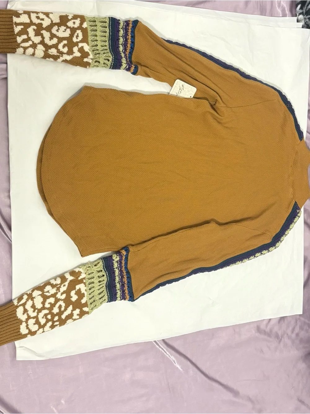 NWT Free People Switch It Up Crochet Knit Sleeve Thermal Waffle Top M